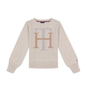 Tommy Hilfiger Girls XL 16 Gray Gold Kids Sweater Preppy Holiday Logo Preppy